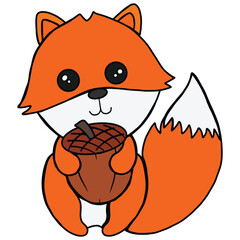 Cute hand-drawn fox in a cozy autumn scene.