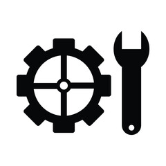 Gear and wrench black vector icon
