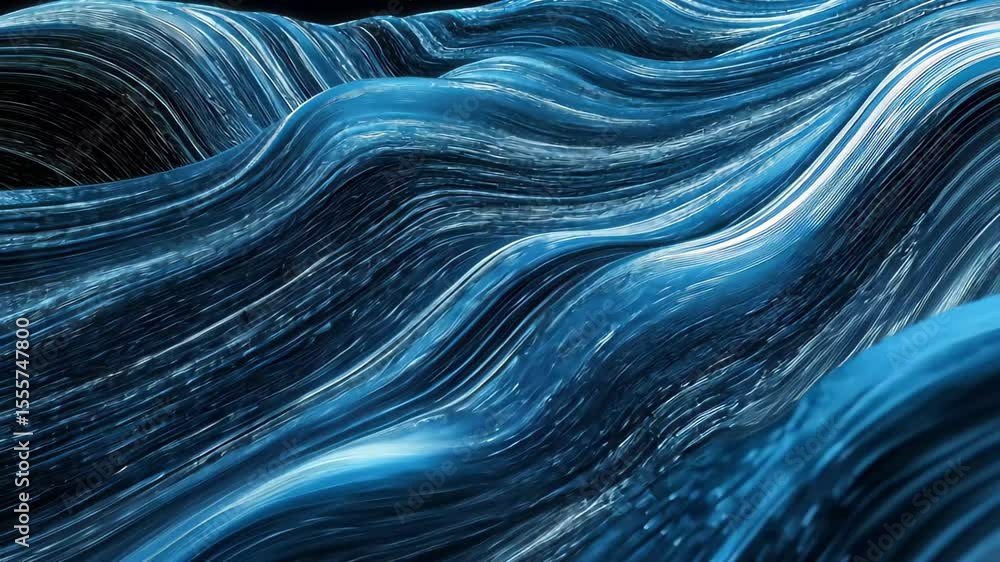 Poster flow of blue light trails representing big data visualization in an abstract form, big data visualiz