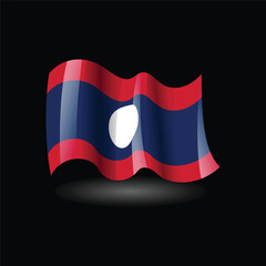 Waving Flag of Laos on Dark Background – Glossy 3D Vector