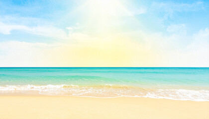 Fototapeta premium Watercolor paintings of the sea scenery of warm spring weather. Watercolor strip with a touch of soft color. 