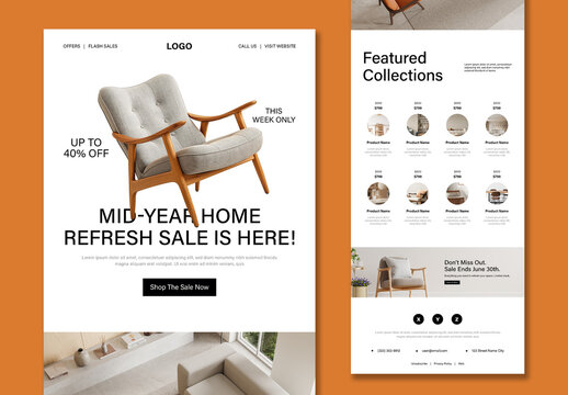 Furniture Store Email Newsletter Template for Promotions and Product Highlights