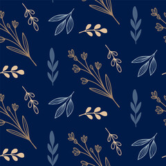 Floral minimalist seamless pattern in blue background