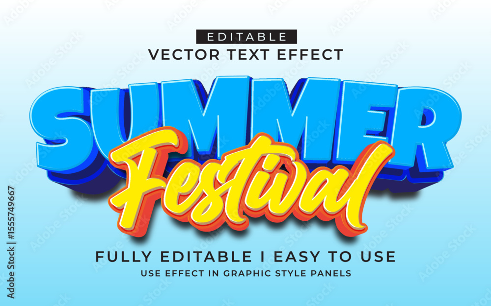 Poster 3d editable summer text effect typography style template