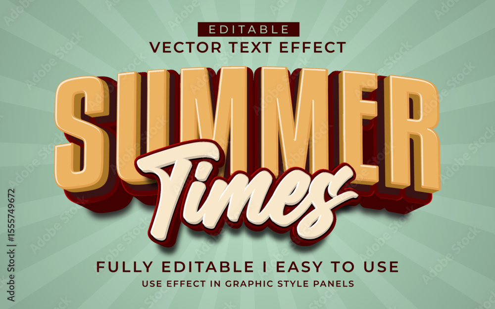 Poster 3d editable summer text effect typography style template