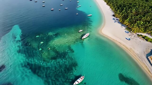 Explore the stunning turquoise waters and sandy shores of Paros island in Greece from an aerial perspective, Picturesque aerial view of Paros island in Greece Sea shore and harbor