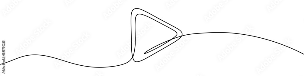 Poster black play button in one line art style. play button drawing with editable stroke on white backgroun