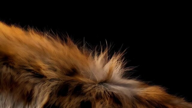 Detailed portrait of a hyena with focused brown eye and a dark background showcasing the animal's textured fur and unique patterns