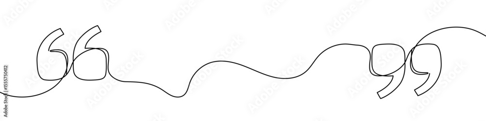Poster black quotation marks in one line art style. quotation marks drawing with editable stroke on white b
