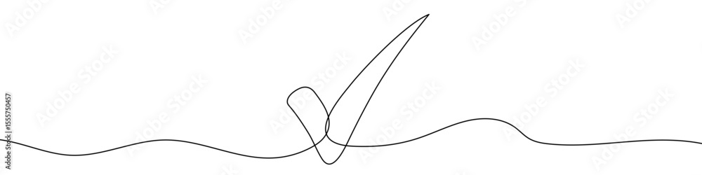 Poster black check mark in one line art style. check mark drawing with editable stroke on white background.