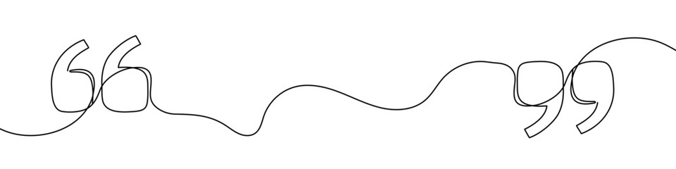 Black quotation marks in one line art style. Quotation marks drawing with editable stroke on white background. Vector illustration.