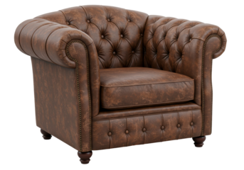 Isolated Luxurious Tufted Leather Armchair