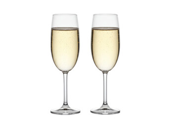 Isolated Two Elegant Champagne Glasses with Bubbles
