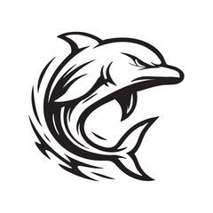 Obraz premium Black and white dolphin artwork with fierce look and sharp fins