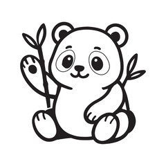 Happy cartoon panda cub with smiling face and waving hand pose