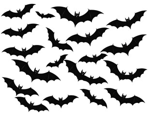 Naklejka premium Halloween Flying Bat Silhouettes – Spooky Transparent Background PNG Collection
