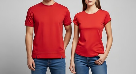 young couple in red t shirt. suitable for your fashion mock up
