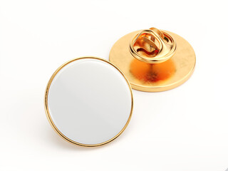 Empty enamel pin mockup - Blank round white gold lapel badge mock up - 3d illustration