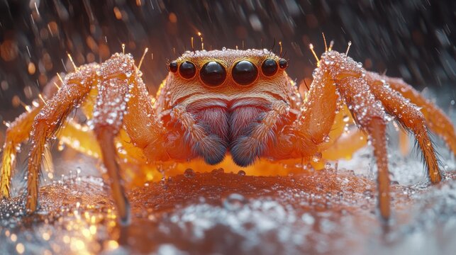 Close-up of orange jumping spider - Powered by Adobe