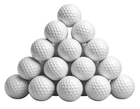 Pyramid Stack of White Golf Balls Isolated on Transparent Background PNG - Powered by Adobe