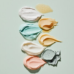A Colorful Assortment of Cosmetic Creams, Unique Textures, and Essential Beauty Products