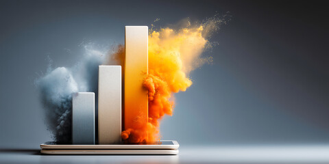 Neon-Fused Subscription Uptake Chart Emerging from Tablet Highlighting Tiered Membership Programs and Localized Content Portal Audience Growth Strategies