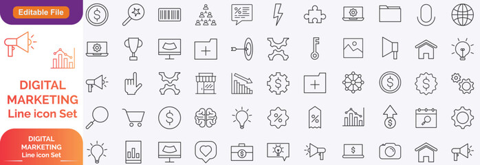 Digital Marketing Line editable icons set. Editable stroke. Vector illustration