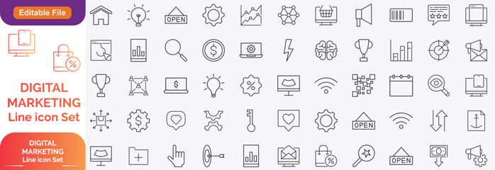 Digital Marketing Line editable icons set. Editable stroke. Vector illustration