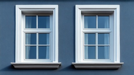 Two white-framed windows on a teal-blue wall