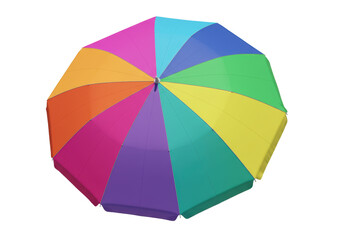 Isolated Multicolored Beach Umbrella Overhead View