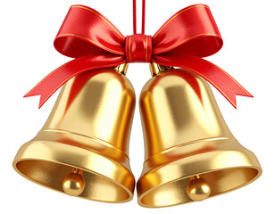 Christmas Bells with Red Ribbons – Golden Holiday Transparent Background PNG Set