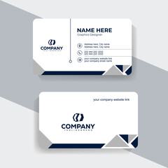 Modern Minimalist Business Card Design in Navy Blue and White. Modern corporate card design in navy blue with bold white typography highlights.