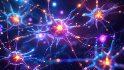 Obraz premium Neural Network Activity with Glowing Brain Connections, High-Resolution Concept Art