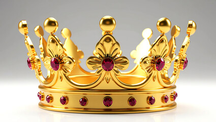 A gleaming golden crown studded with rich rubies radiates regal elegance and timeless luxury.