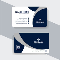 Simple and Professional Navy Blue and White  Business Card Template for Agencies and Freelancers. Elegant navy blue background card with stylish white accents for corporate branding.
