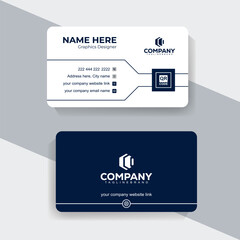 Minimalist Modern Business Card Design Navy Blue and White for Office Staff. Elegant navy blue background card with stylish white accents for corporate branding.