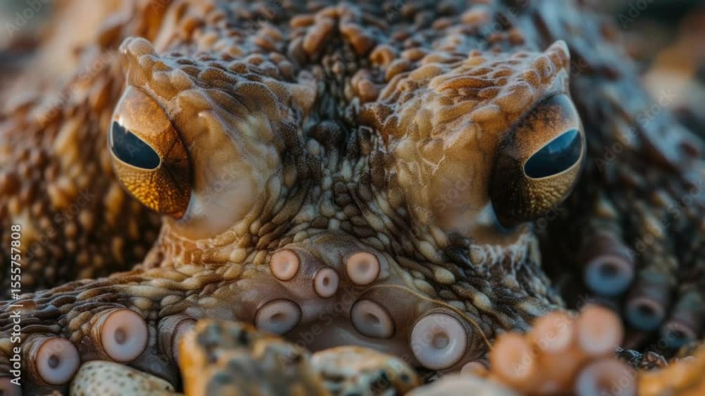 Poster close-up view of an octopus's eye and tentacles
