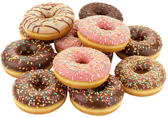 Isolated Pile of Colorful Assorted Donuts with Sprinkles