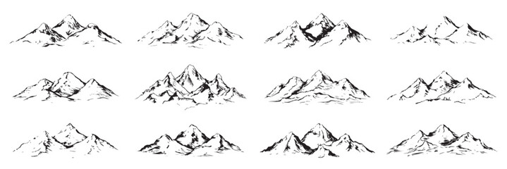 drawing mountain set with white background
