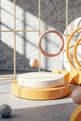 Abstract pastel scene with geometric shapes and spheres image