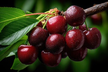 Obraz premium Black fresh cherries banner