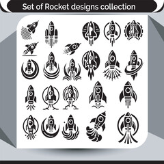 Diverse Rocket Designs A Collection of Launch Vehicle and Spacecraft Illustrations Suitable for Branding, Badges, and Creative Projects