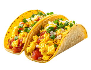 Side View of Scrambled Egg Taco with Spicy Salsa in Folded Tortilla, Isolated PNG