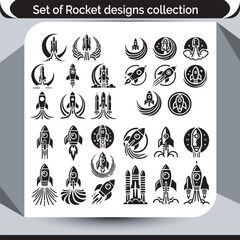 Collection of Rocket Design Silhouettes Space Exploration Concepts and Spacecraft Launch Symbols Depicting the Innovation of Space Travel