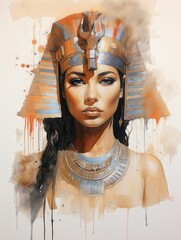 Cleopatra Portrait Pencil And Watercolor with Paper Background