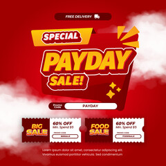 Payday Sale discount deals Exclusive Red gradient Editable text effect Pop up with special voucher Marketing banner