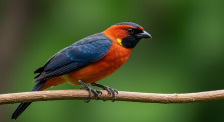 Obraz premium Red And Blue Tropical Bird Perched On Branch