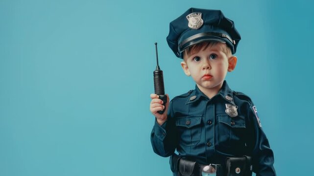 A young boy wearing a police officer costume, perfect for Halloween or dress-up play