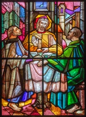 Selbstklebende Fototapeten PIACENZA, ITALY - MAY 20, 2025: The  Apparition of Jesus to disciples in Emausy in church in Cathedral by unknown artist of 20. cent.  © Renáta Sedmáková