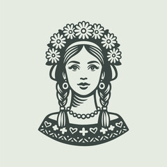 Beautiful young swedish woman in traditional clothing. Retro vector illustration suitable as a logo, for textile printing or advertising of all kinds.